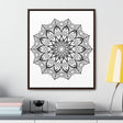 Beautiful black and white handmade mandala art on gallery canvas wraps, perfect for vertical framing and adding elegance to your wall decor