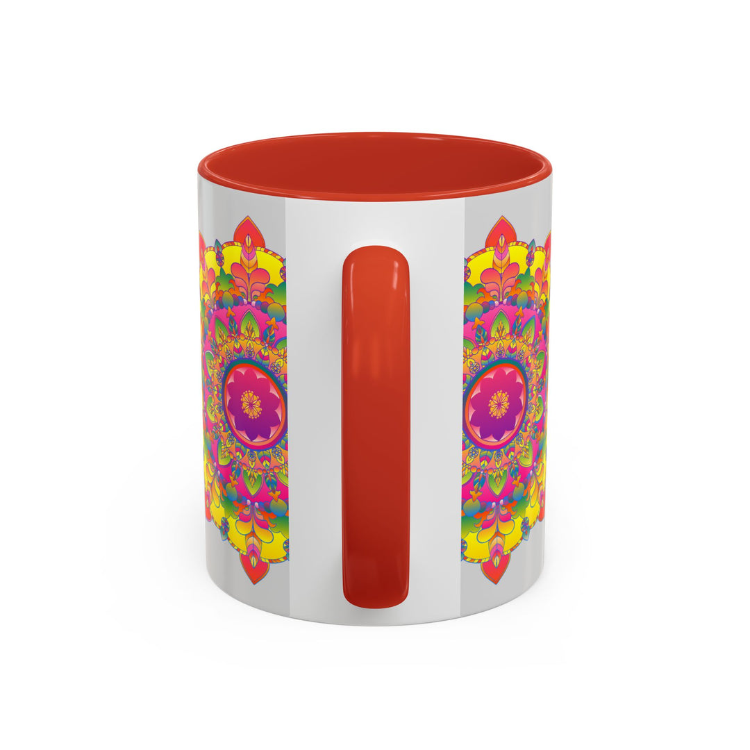 Mandala Mug - Vibrant Art on Grey, Handcrafted Ceramic Coffee Cup with Intricate and Colorful Mandala Design