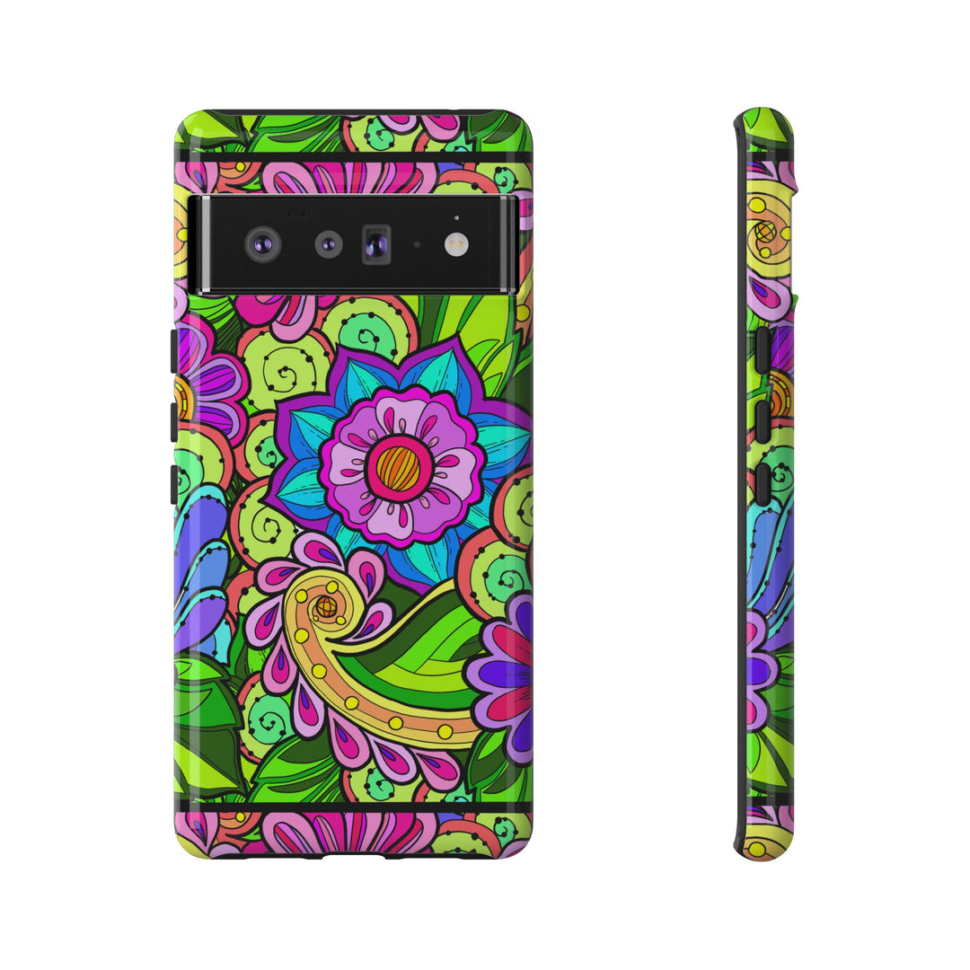 Floral Fantasy iPhone and Google Pixel Case in Bright Green Palette