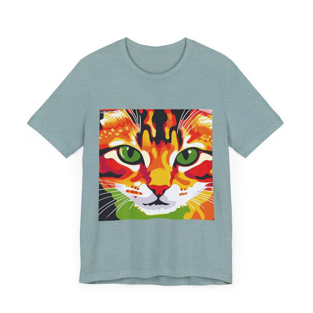 A unique and stylish t-shirt featuring a beautiful abstract art design of a Savanna cat