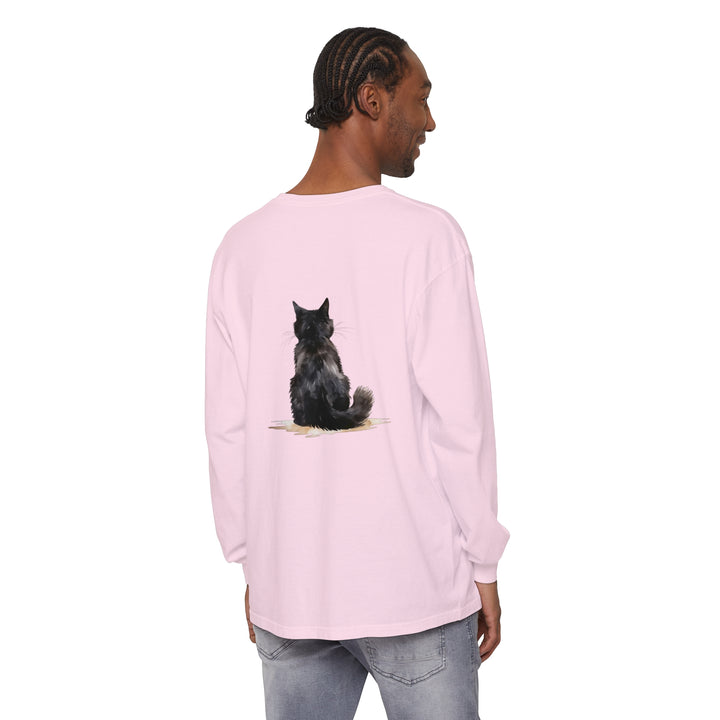 Black Cat Watercolor Unisex Long Sleeve T-Shirt with vibrant watercolor cat design