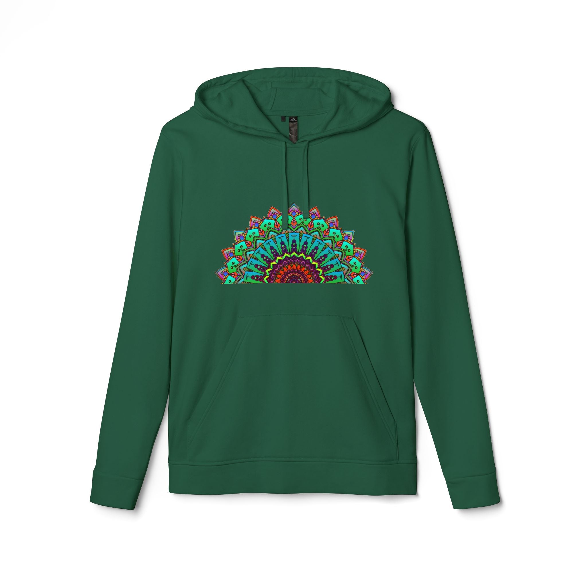 Colorful neon mandala design Adidas fleece hoodie with a cozy hood