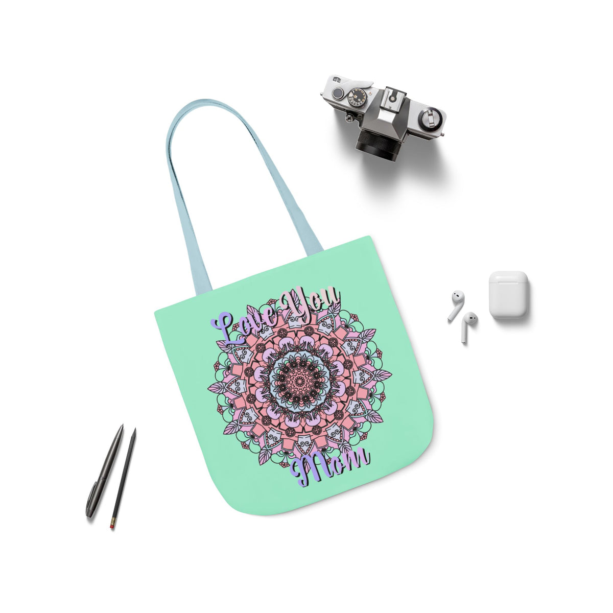 Mandala 'Love You Mom' Canvas Tote — Floral Mother's Day Gift Bag