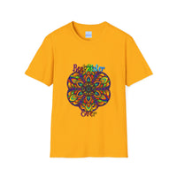 Colorful and intricate hand-drawn mandala art design on a soft unisex T-shirt, perfect for gifting to a sister