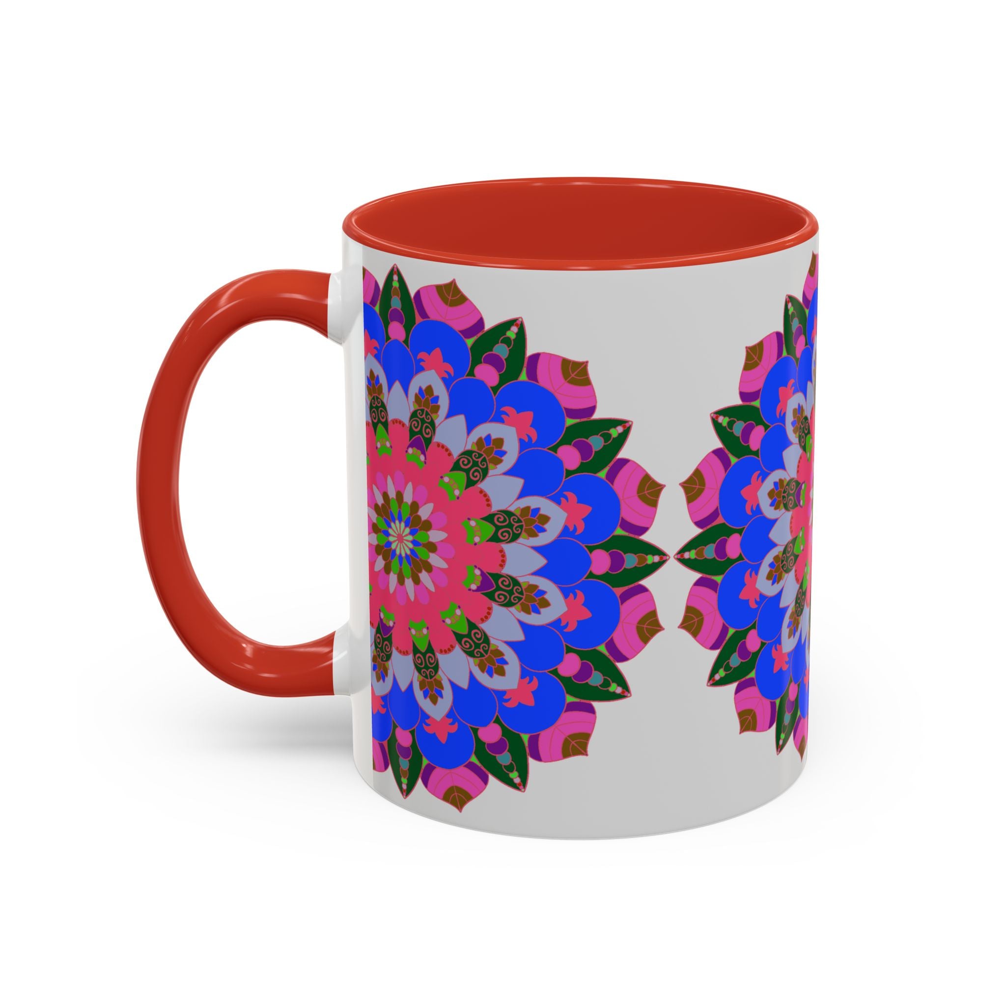 A colorful and intricate mandala design adorns this unique mug