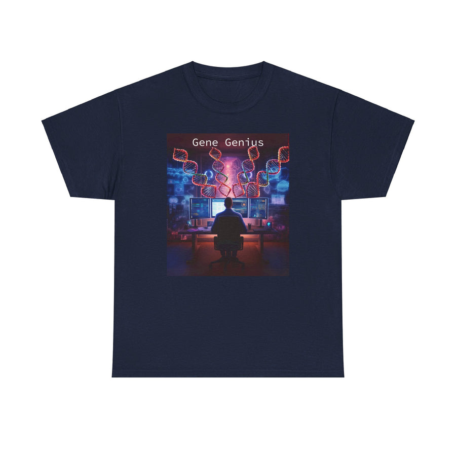Unisex heavy cotton tee featuring a gene genius, bioinformatician, and DNA design by Blululi
