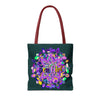 Dark green tote bag with colorful mandala design, perfect for zen girls by Blululi