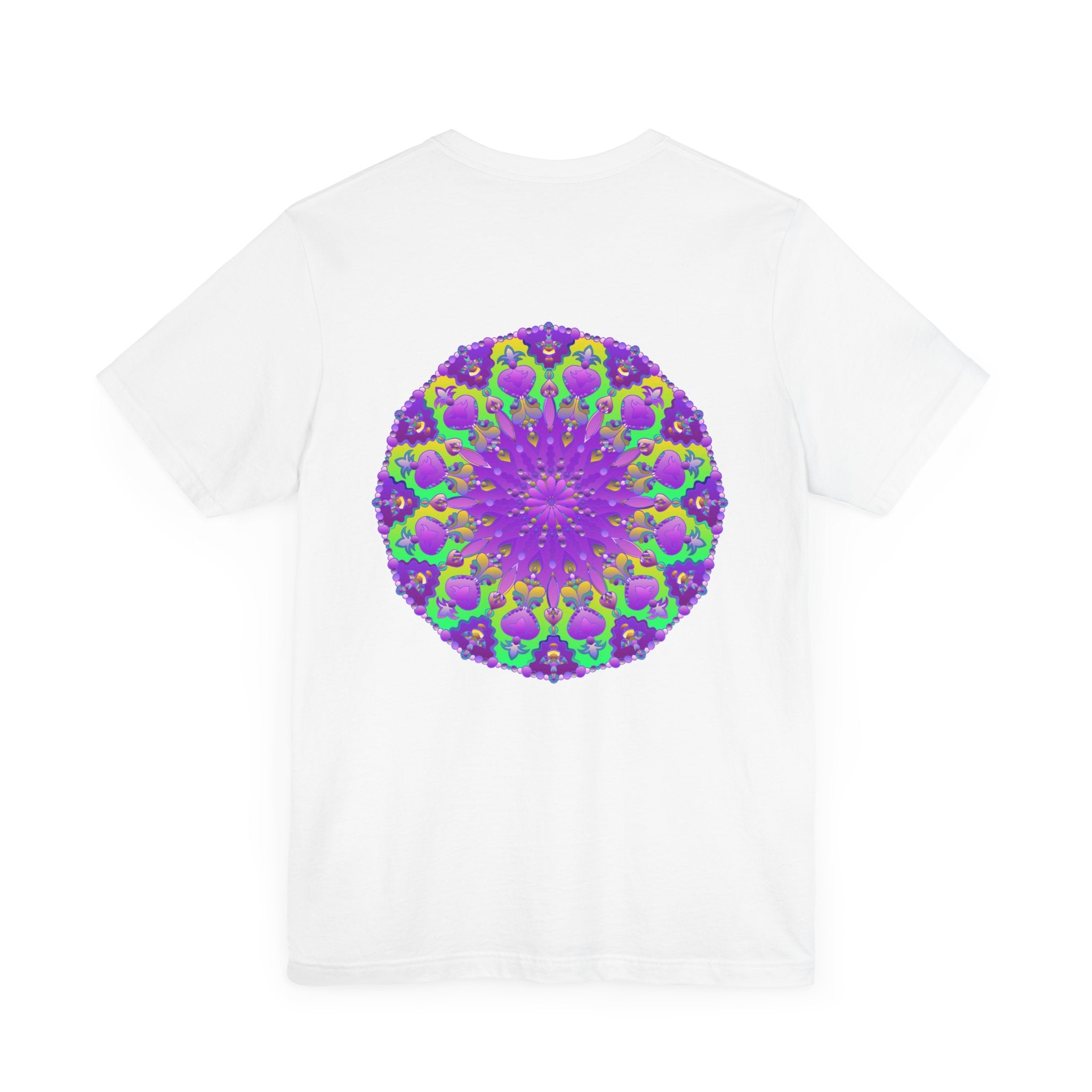 Beautiful purple mandala tee featuring spiritual symbols for peace and harmony