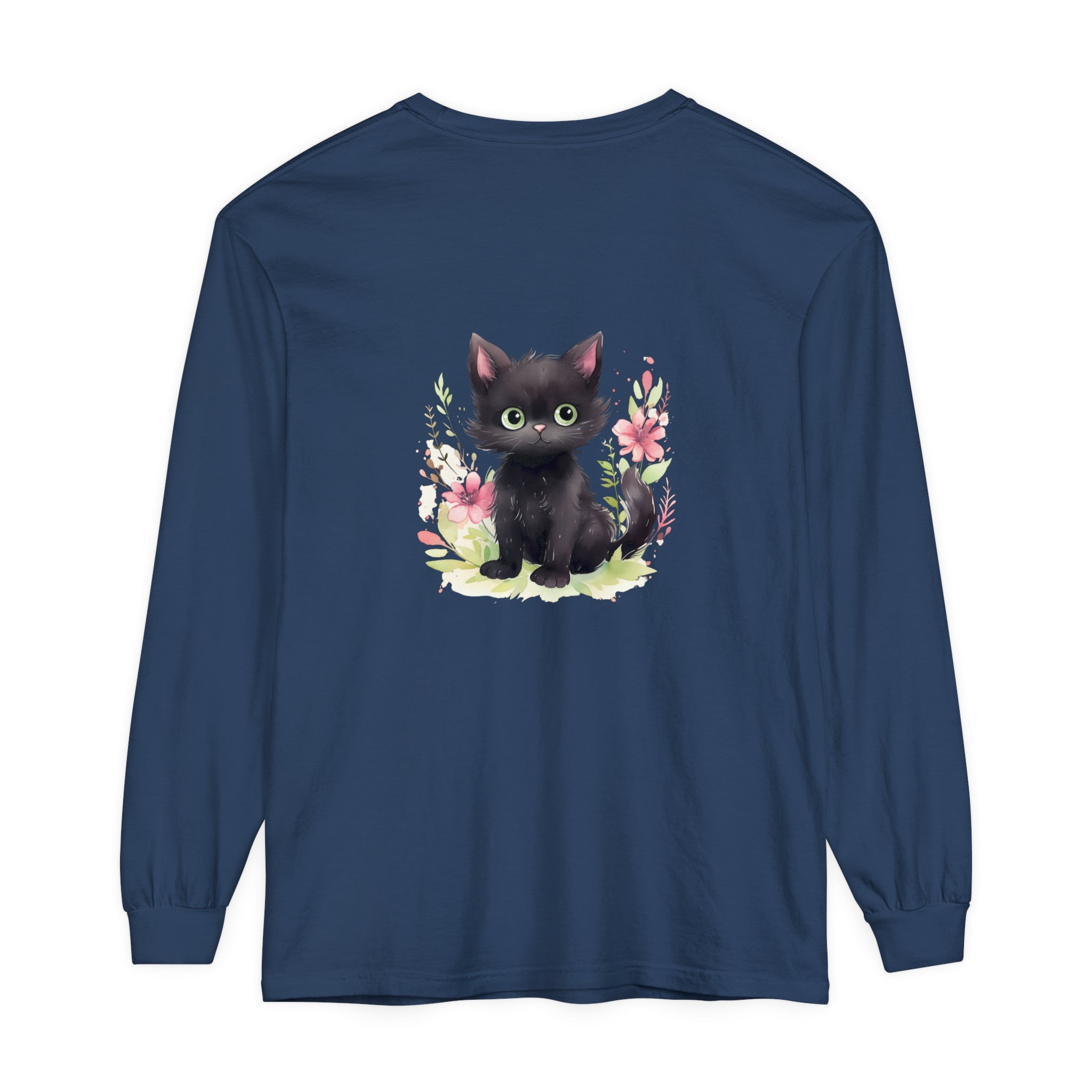 Playful Kitten Floral Watercolor T-Shirt perfect for cat lovers and flower enthusiasts