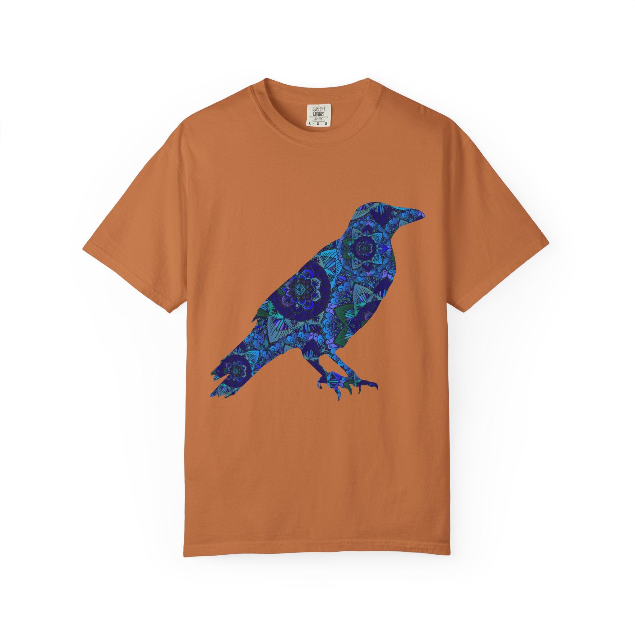 Maglietta con stampa corvo mandala blu — Maglietta grafica con corvo Inner Protection