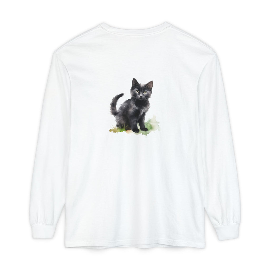 Schwarze Katze Aquarell Langarmshirt