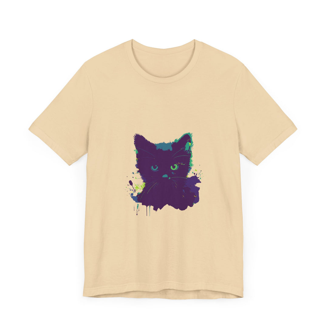 Black Cat Mystery Watercolor T-Shirt with vibrant watercolor design and feline silhouette