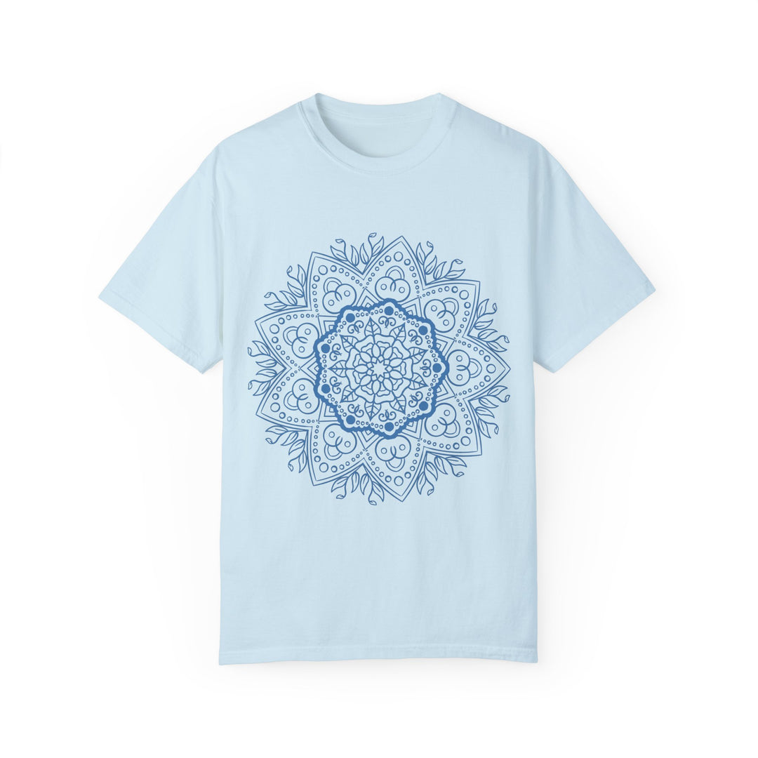 Handmade Mandala Art Tshirt with vibrant blue and purple hues