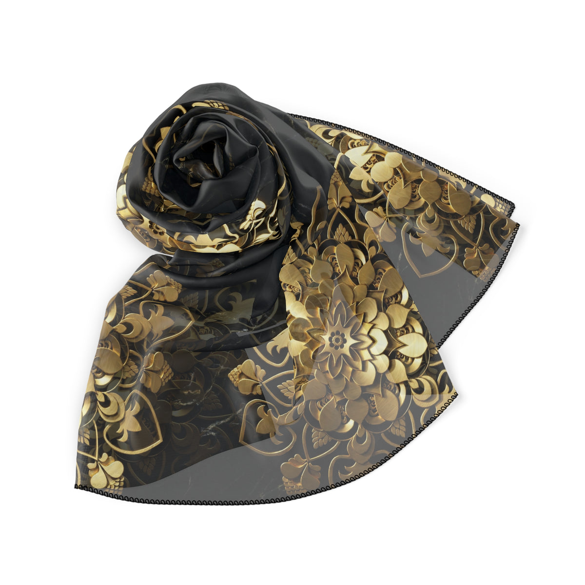 Gold Mandala Black Marble Luxury Scarf