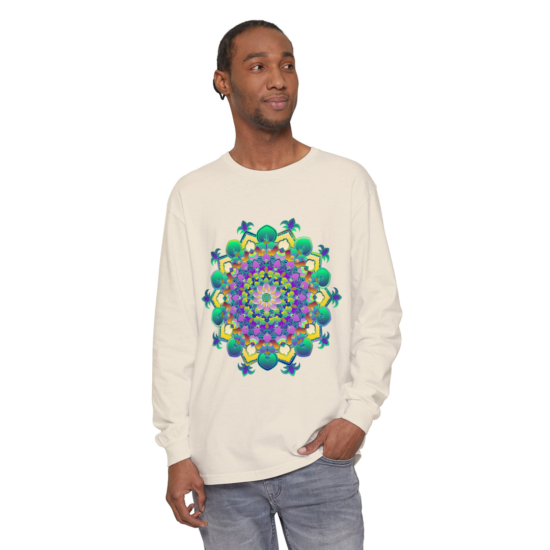 Intricate Mandala Long Sleeve T-Shirt featuring detailed and ornate mandala design in vibrant colors