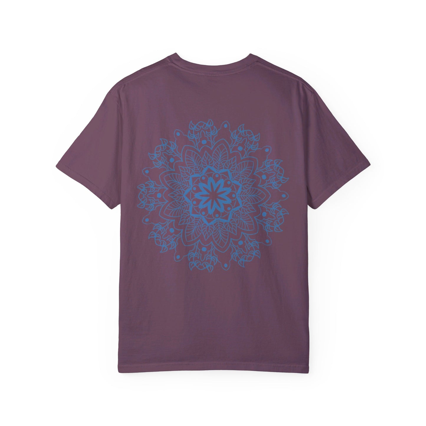 Unisex Mandala Tshirt featuring a handmade mandala design and garment-dyed finish