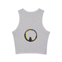 Sleeveless Racerback Tank Top in black with Moon Cat design