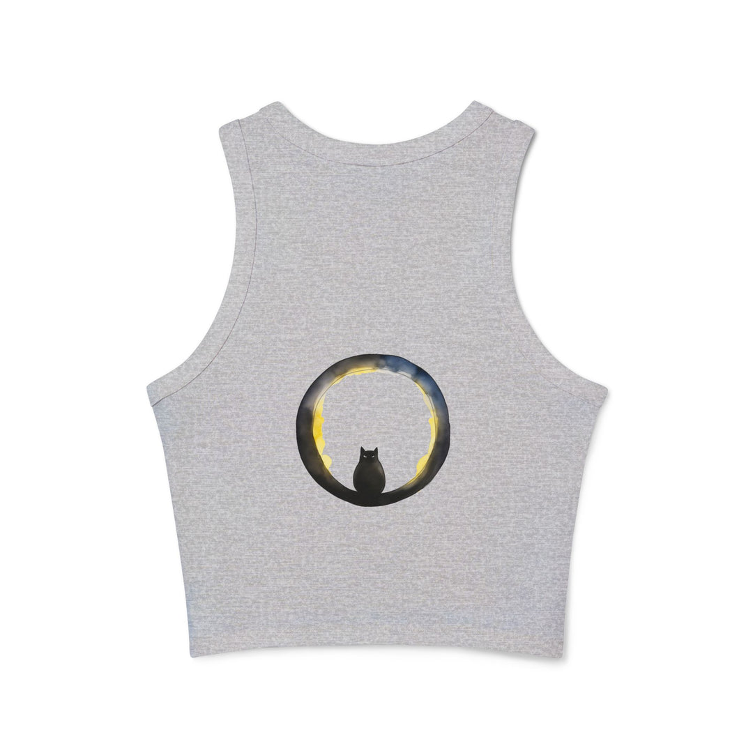 Sleeveless Racerback Tank Top in black with Moon Cat design