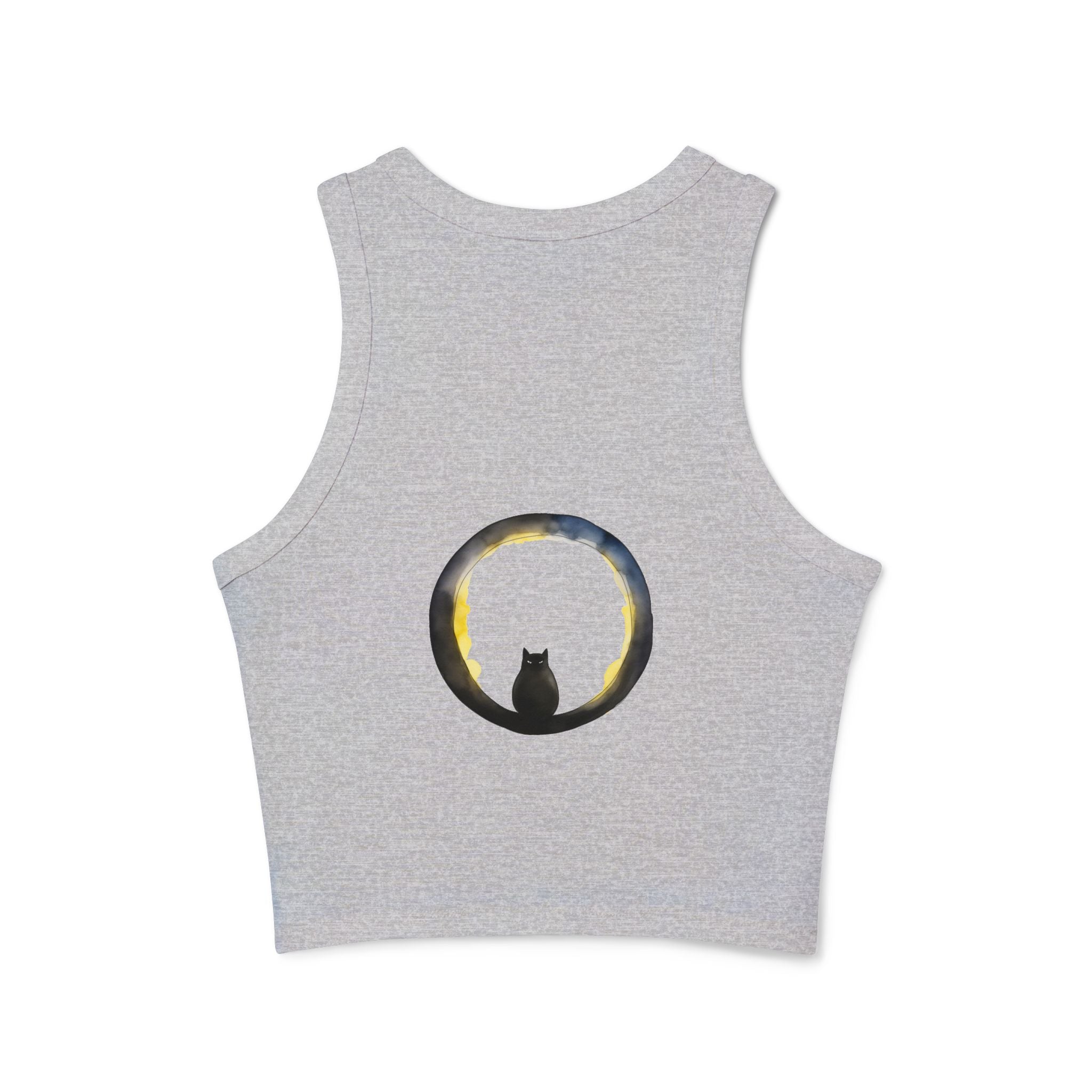 Sleeveless Racerback Tank Top in black with Moon Cat design