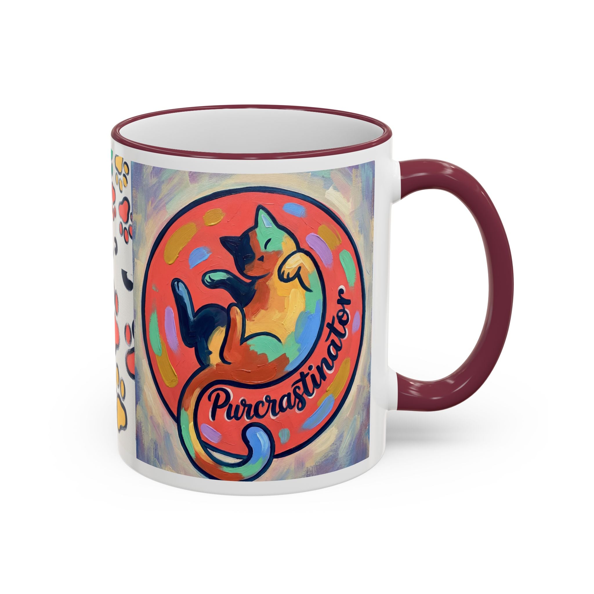 Bunte Tasse mit Pfotenabdruck und Akzentrand für Tierliebhaber (11oz/15oz)