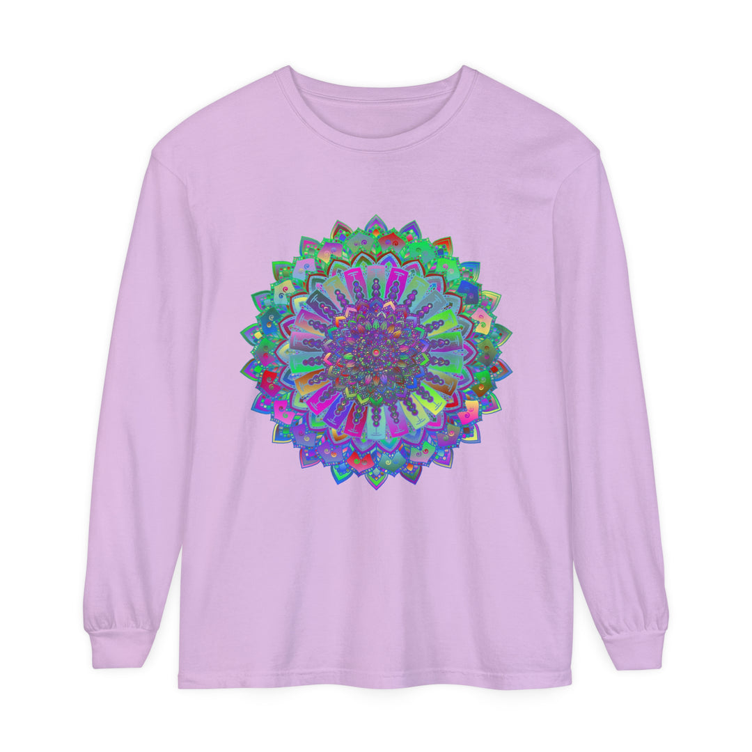 Colorful and intricate mandala design on a long sleeve t-shirt