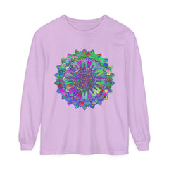 Colorful and intricate mandala design on a long sleeve t-shirt