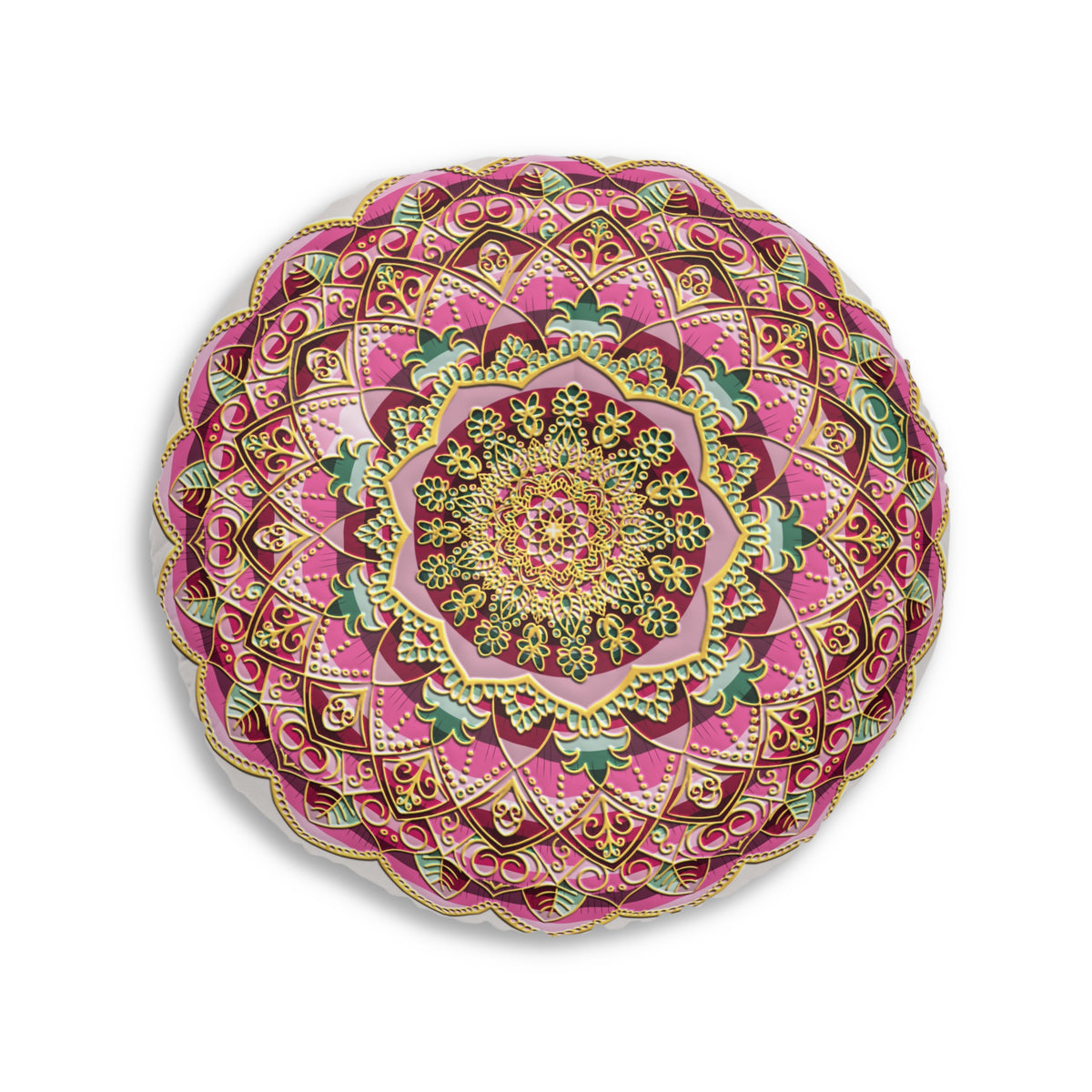 Round Mandala Floor Pillow – Pink Bohemian Meditation Cushion