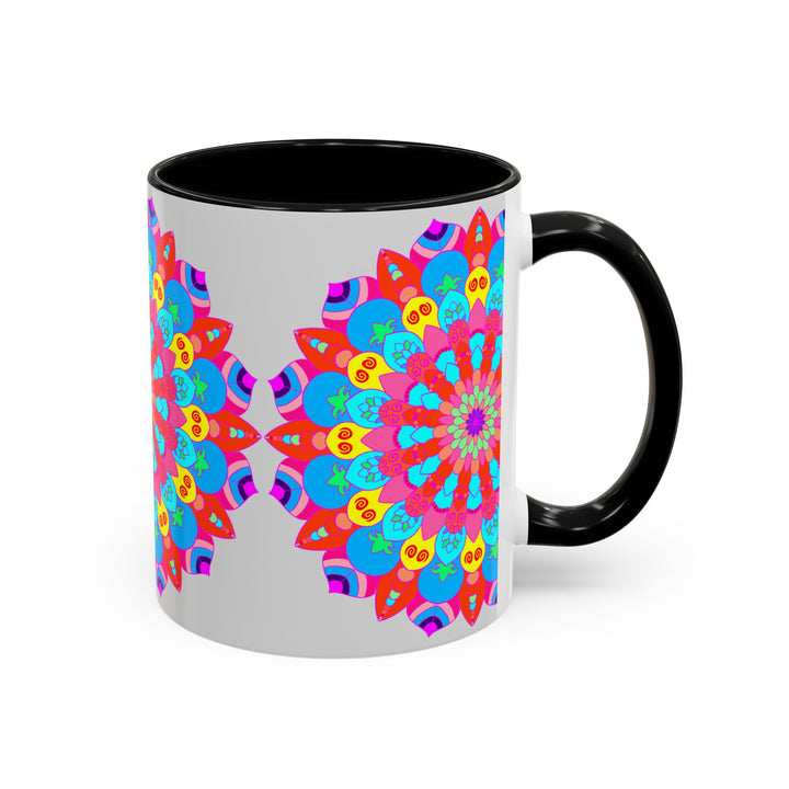 Beautiful 12 oz ceramic mug with a vibrant mandala design, promoting peace and tranquility