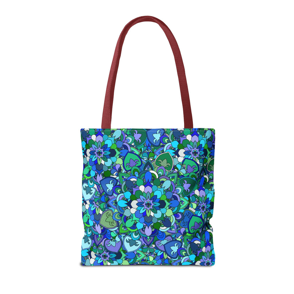 Borsa tote con stampa mandala floreale blu-verde — Shopper con stampa integrale vivace