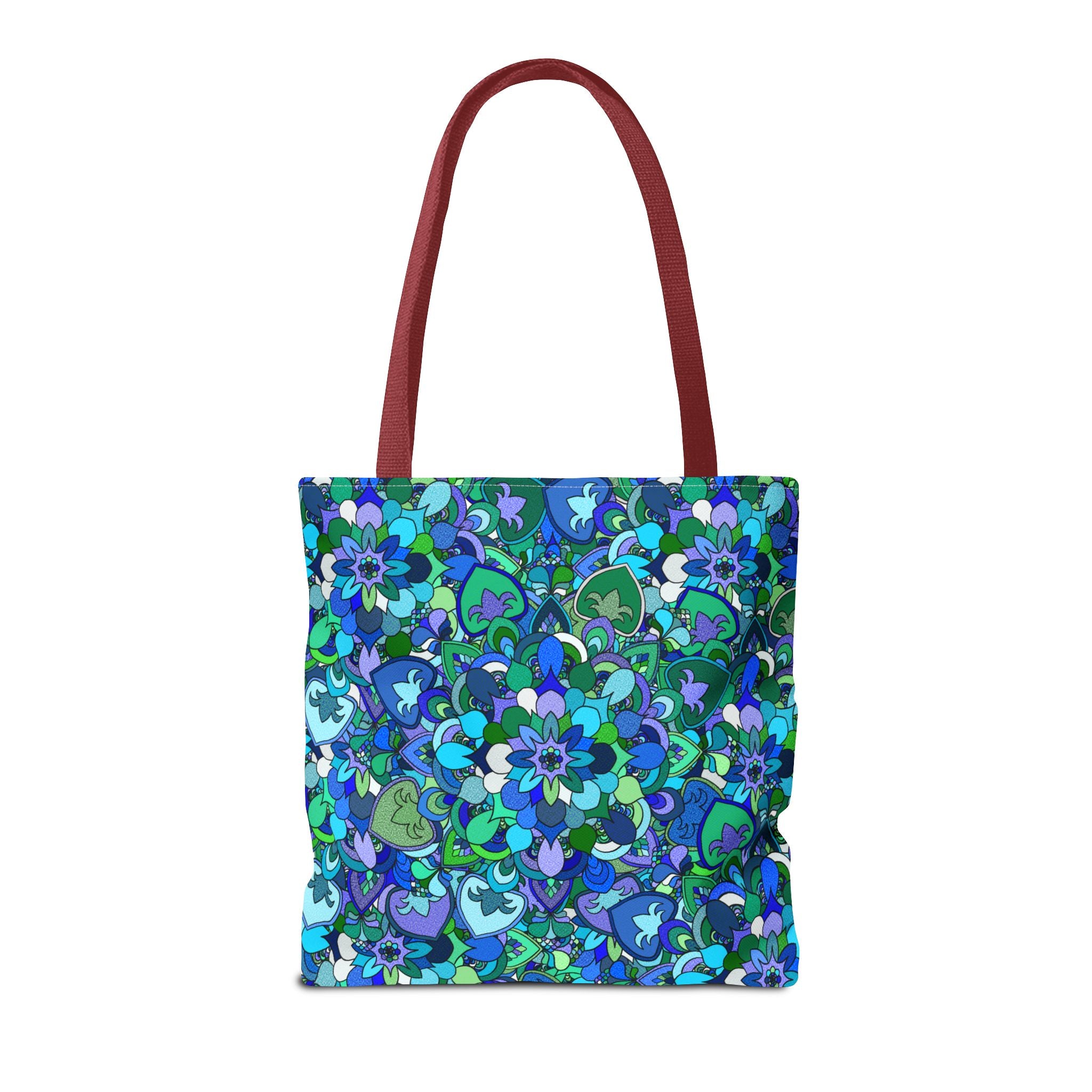 Borsa tote con stampa mandala floreale blu-verde — Shopper con stampa integrale vivace