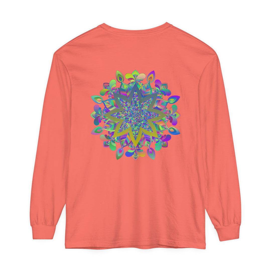 Colorful Mandala Unisex Long Sleeve T-Shirt featuring intricate, vibrant mandala design