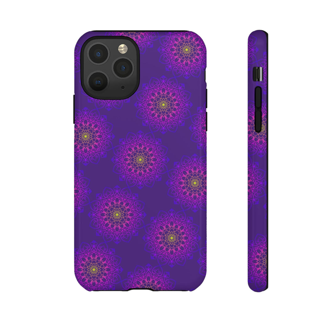 Intricate Purple Floral iPhone Case with Bold Mandala Design