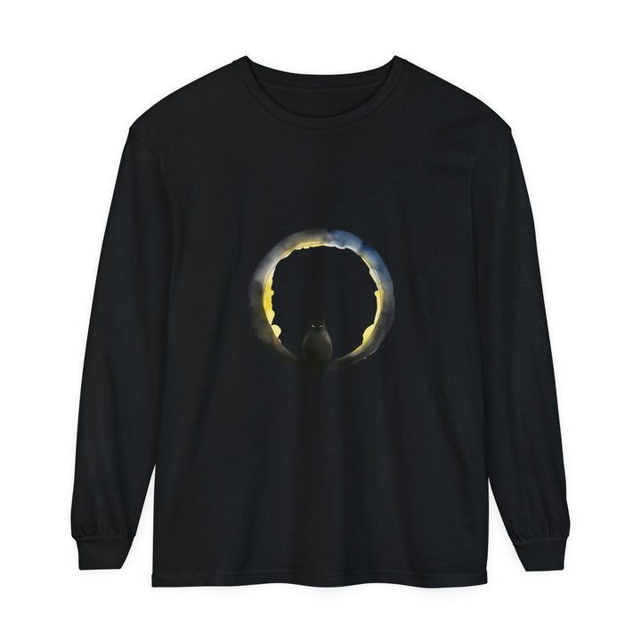 Black Cat Crescent Moon Halloween T-Shirt with spooky design and stylish fit