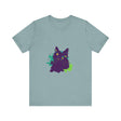 Abstract purple cat design t-shirt, perfect for mystery and cat lovers