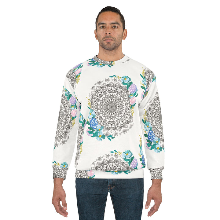 Easter Mandala Sweatshirt — Pastel Floral Egg Lineart