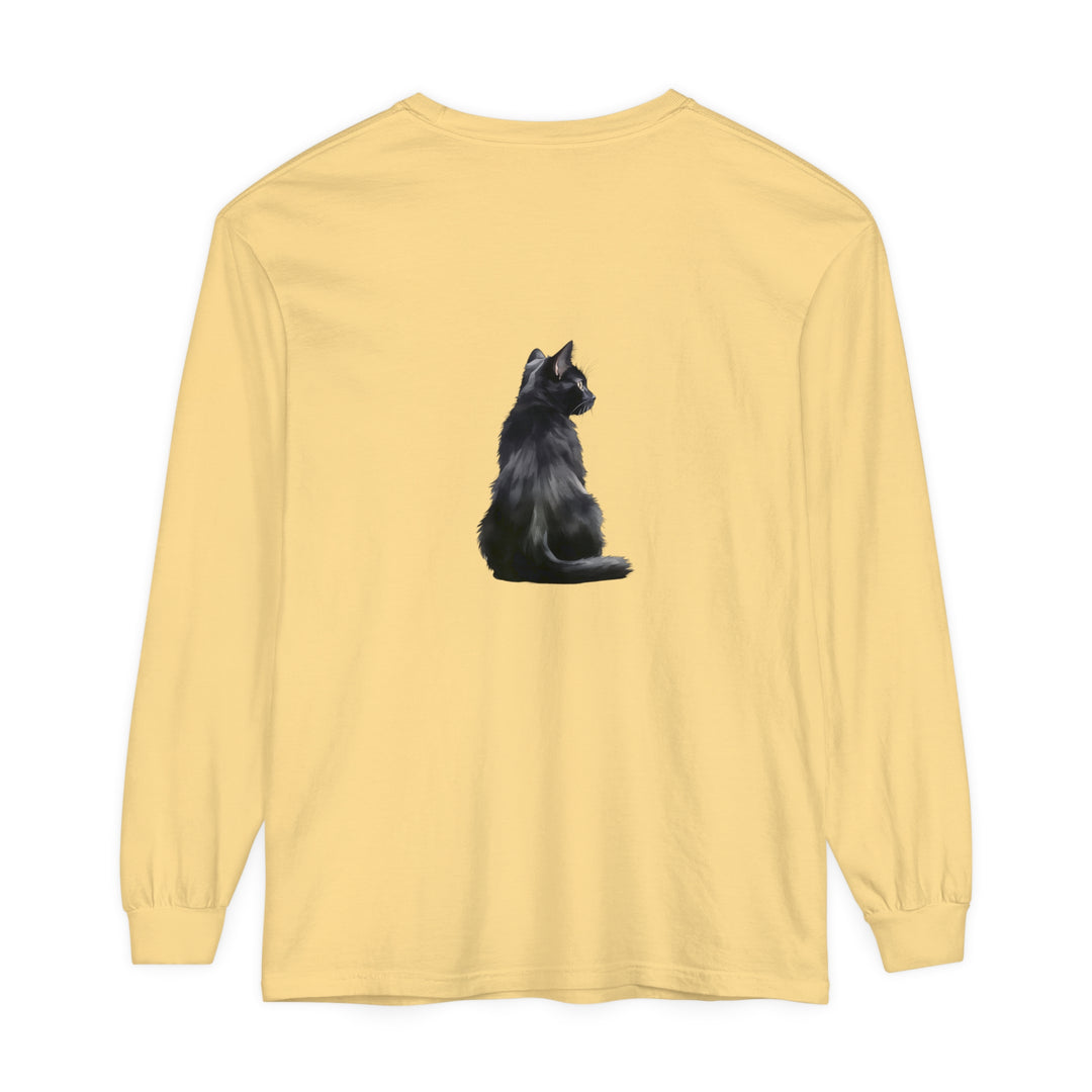 Black Cat Mystique Long Sleeve T-Shirt - Black shirt with mystical cat design