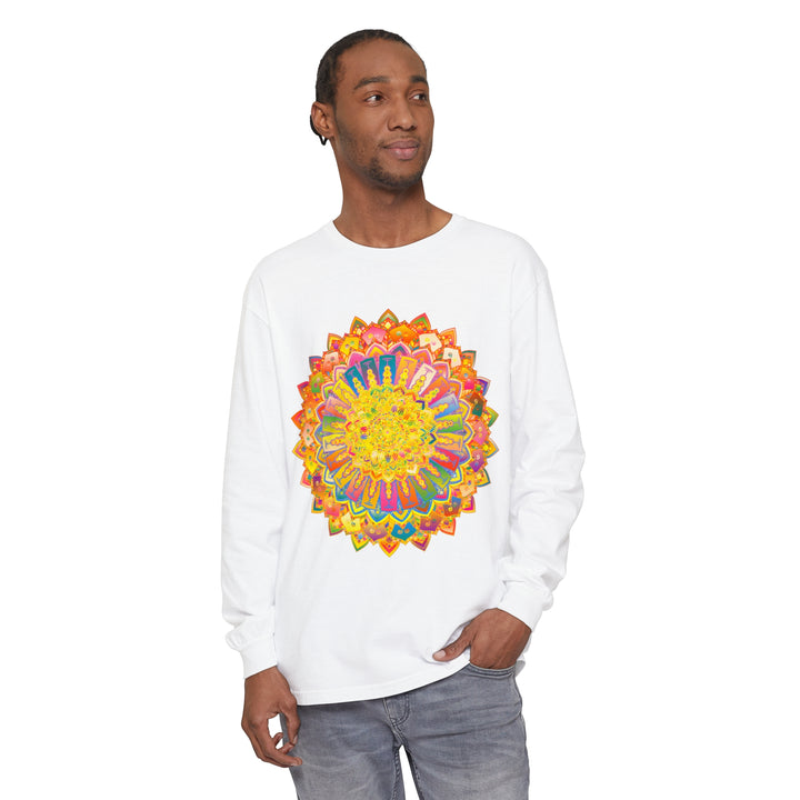 Intricate Mandala Unisex Long Sleeve T-Shirt with vibrant, detailed design