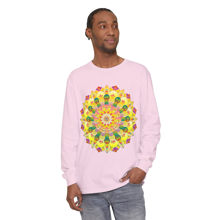 Colorful mandala design unisex long sleeve t-shirt for vibrant fashion statement