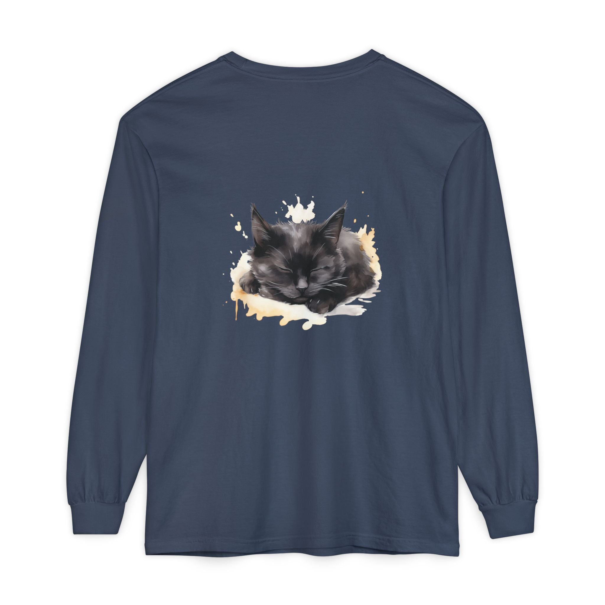 Sleepy Cat Watercolor Long Sleeve T-Shirt