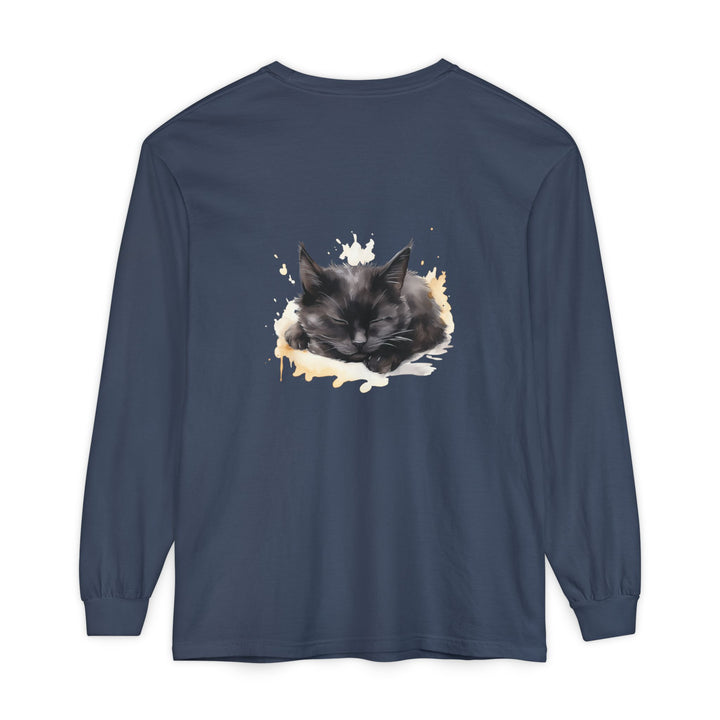 Langarm-T-Shirt mit Aquarellmotiv „Schlafende Katze“