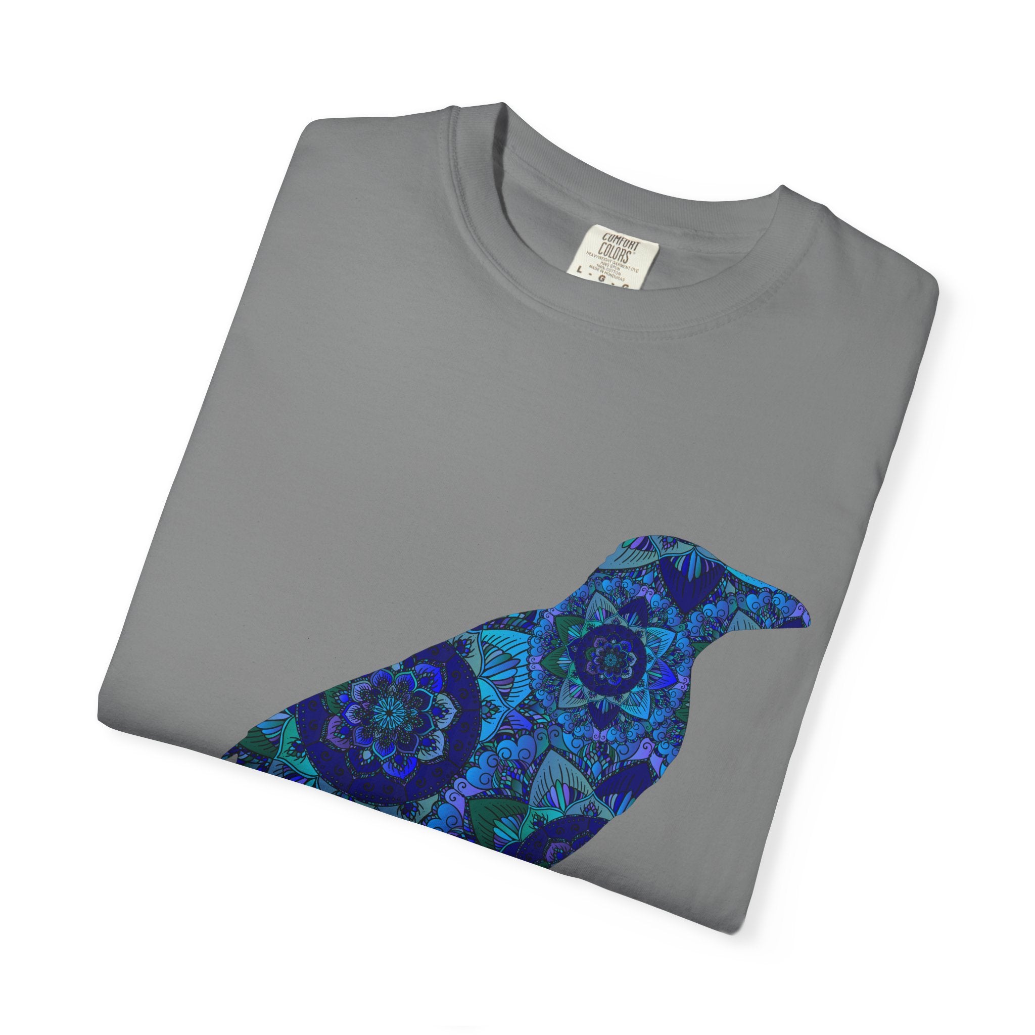 Maglietta con stampa corvo mandala blu — Maglietta grafica con corvo Inner Protection