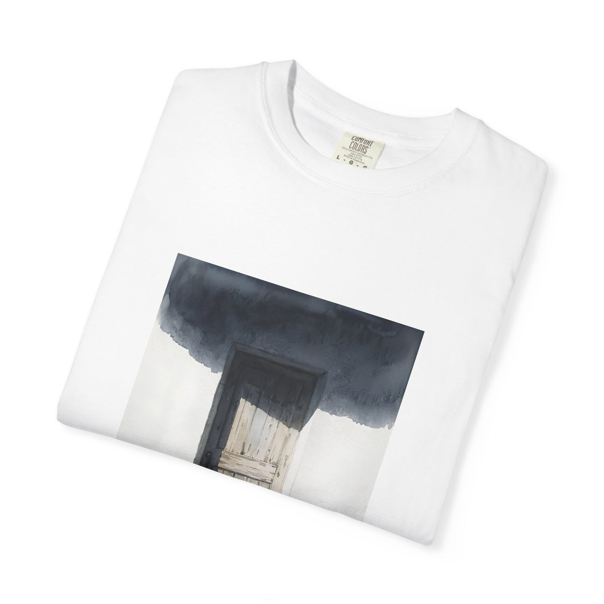 T-Shirt — Minimal Art Cat at Door Graphic Tee