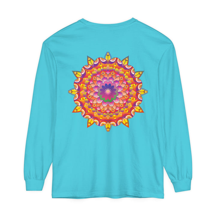 Colorful and intricate mandala design on a unisex long sleeve t-shirt