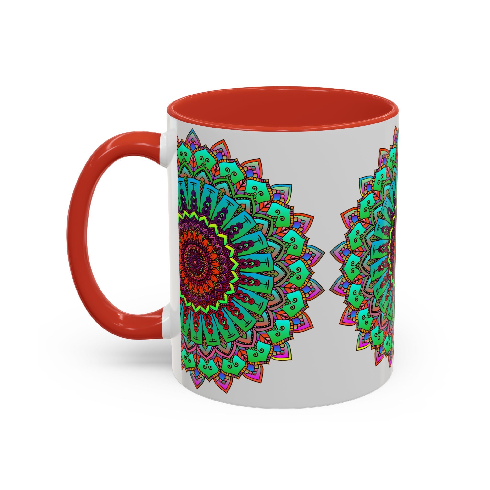 Mandala Art Mug with intricate light grey and colorful design