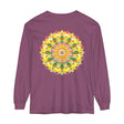Colorful and intricate mandala design featured on unisex long sleeve t-shirt