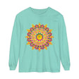 Colorful and intricate psychedelic mandala design on long sleeve t-shirt