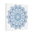 Beautiful handmade mandala wall art featuring a steel blue design on matte canvas, stretched and 125 inches thick