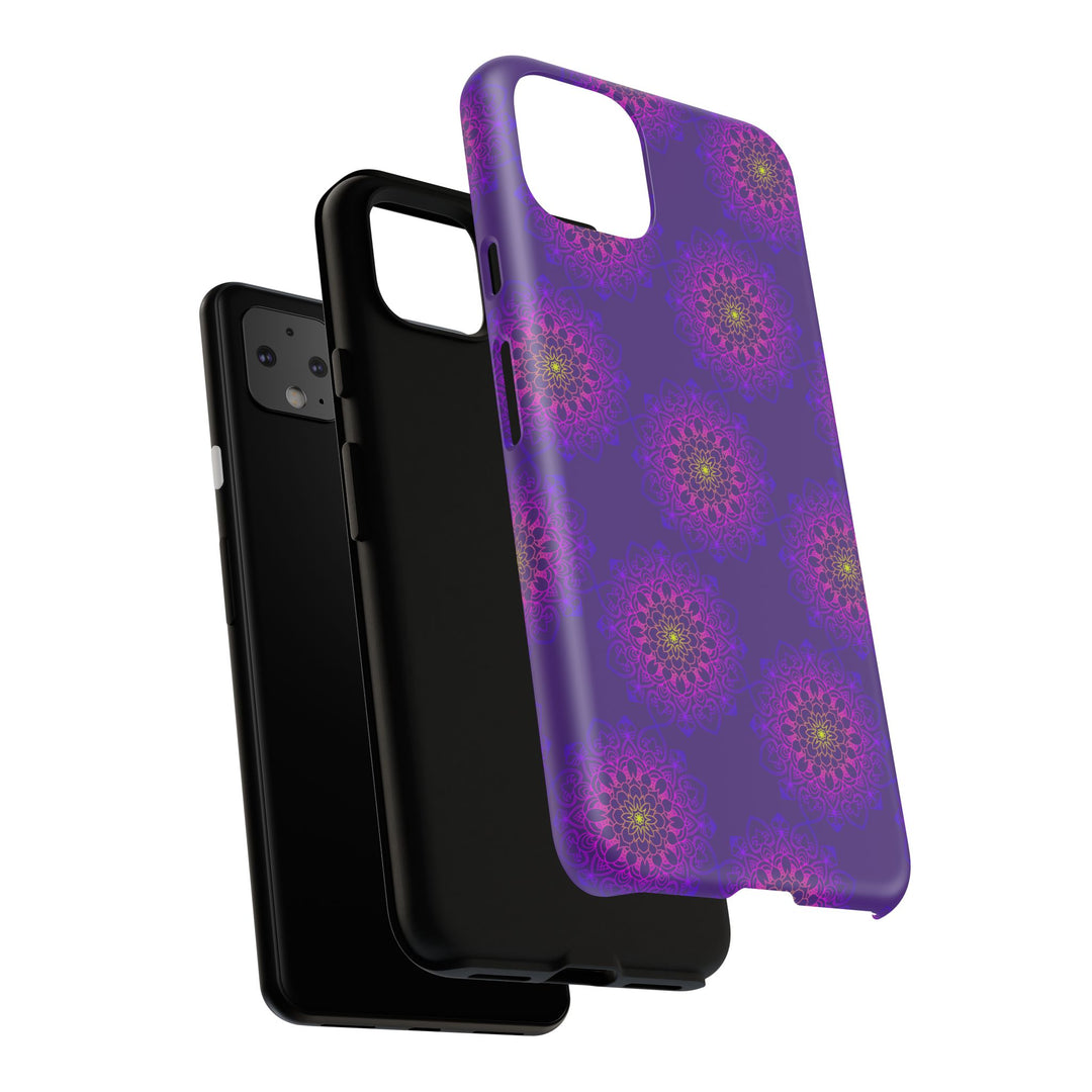 Intricate Purple Floral iPhone Case with Bold Mandala Design