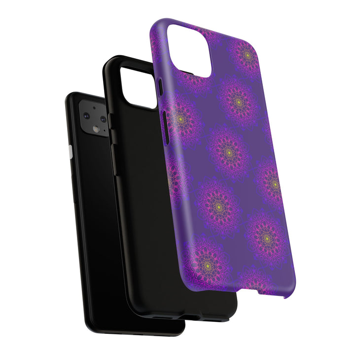 Intricate Purple Floral iPhone Case with Bold Mandala Design