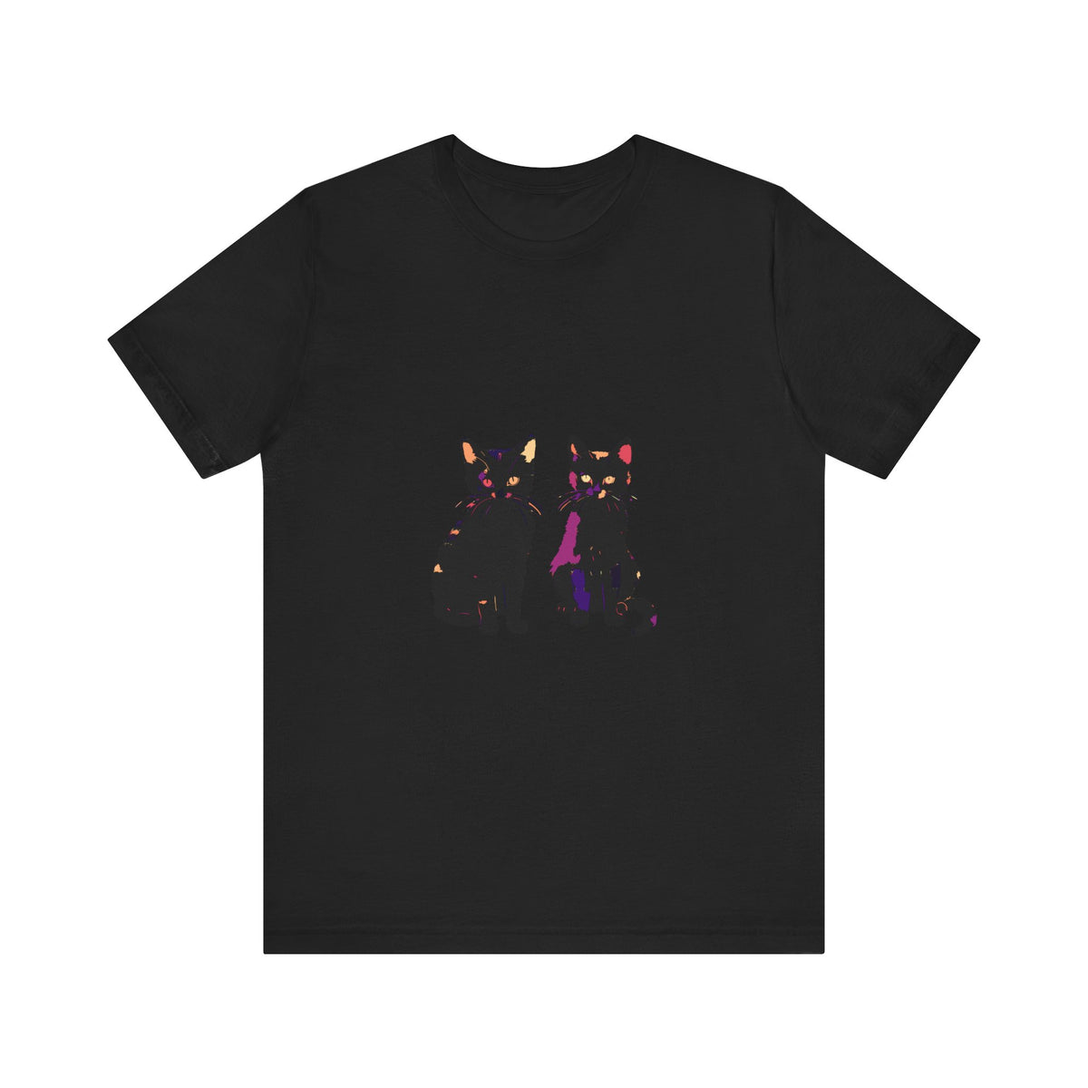 Black Cat Mystery T-Shirt - Elegant and Colorful women's tee with vibrant and whimsical feline design